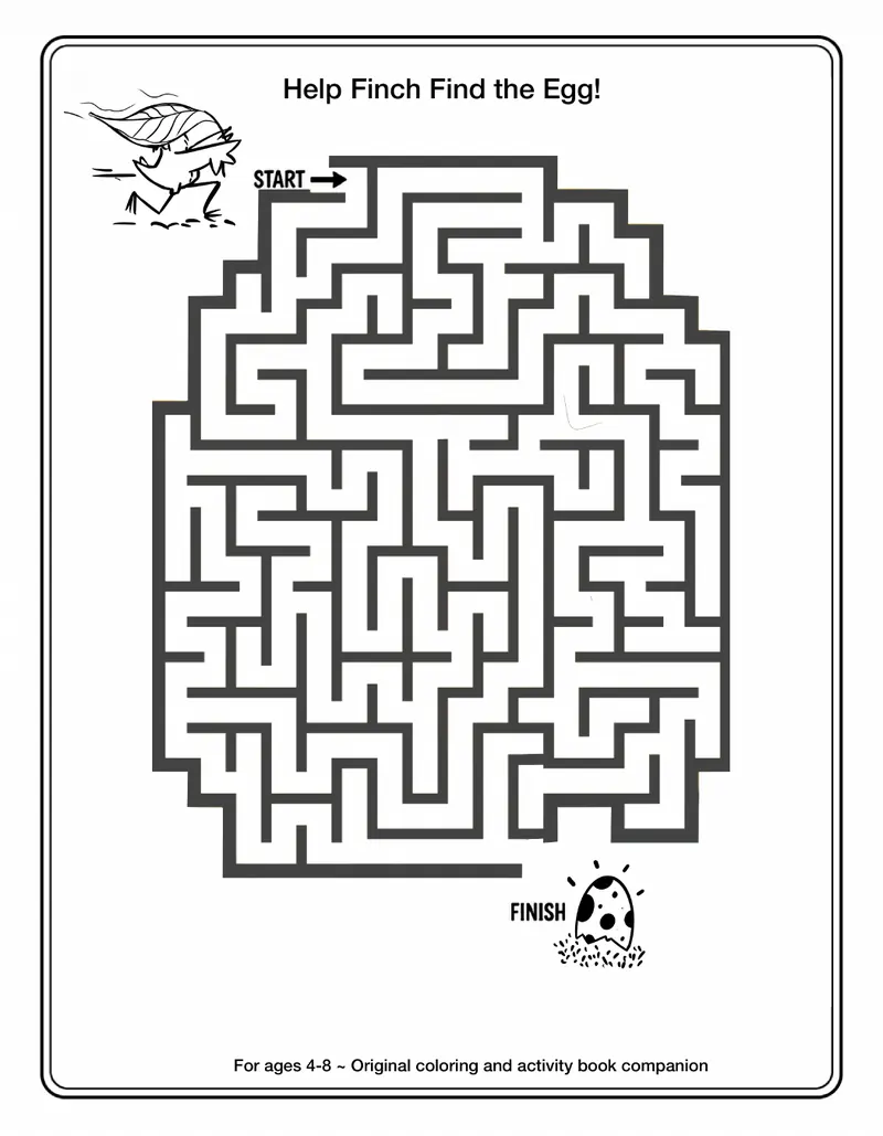 Activity page: an egg-shaped maze titled Help Finch Find the Egg
