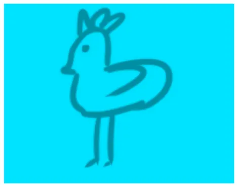 Sketch of a filler character: the bird’s outline blends into the background